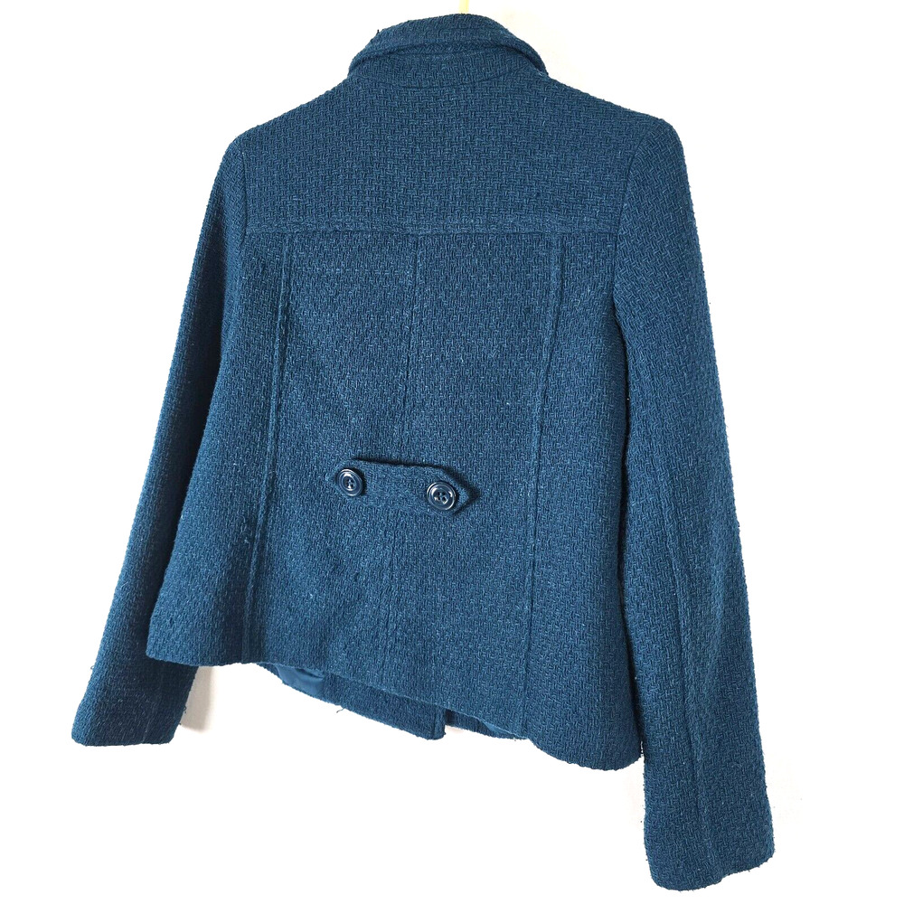 Vintage Frenchi Peacoat Women's Medium Wool Blend Collard Short Length Blue Teal - Picture 15 of 16